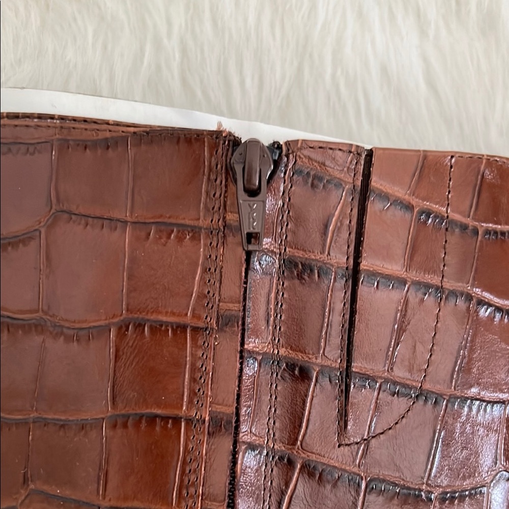 Lauren Ralph Lauren Elegant Brown Crocodile-Embossed Knee-High Boots - Picture 4 of 11